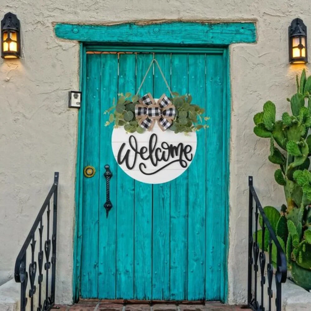 Welcome Sign for‎ Front Door Porch Decor Farmhouse Wreath Wall Garder Decor